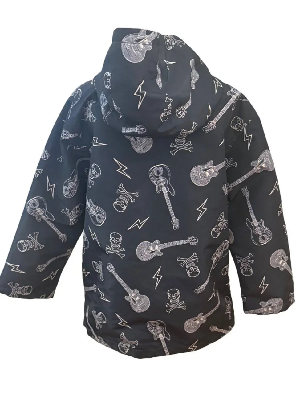 Boys‎ Rock Star Hooded Puffer Jacket Navy blue Skull Guitar Lightning Print Size